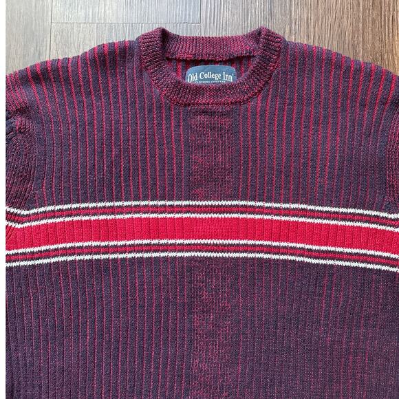 Old College Inn Vintage Maroon Navy Stripe Cotton Sweater Men’s Large - Picture 3 of 8